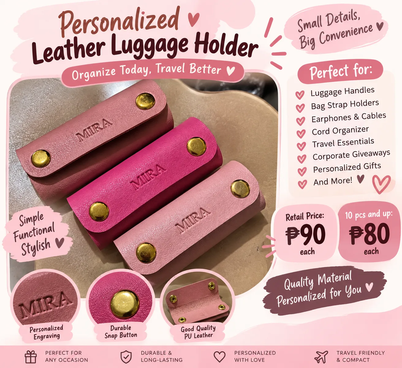 Personalized Leather Luggage Holder